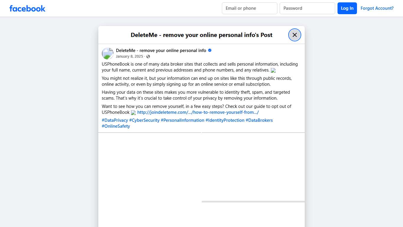 USPhoneBook... - DeleteMe - remove your online personal info Facebook